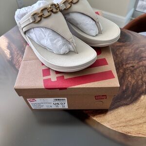 Fitflop Cream Sandals with Gold Chain